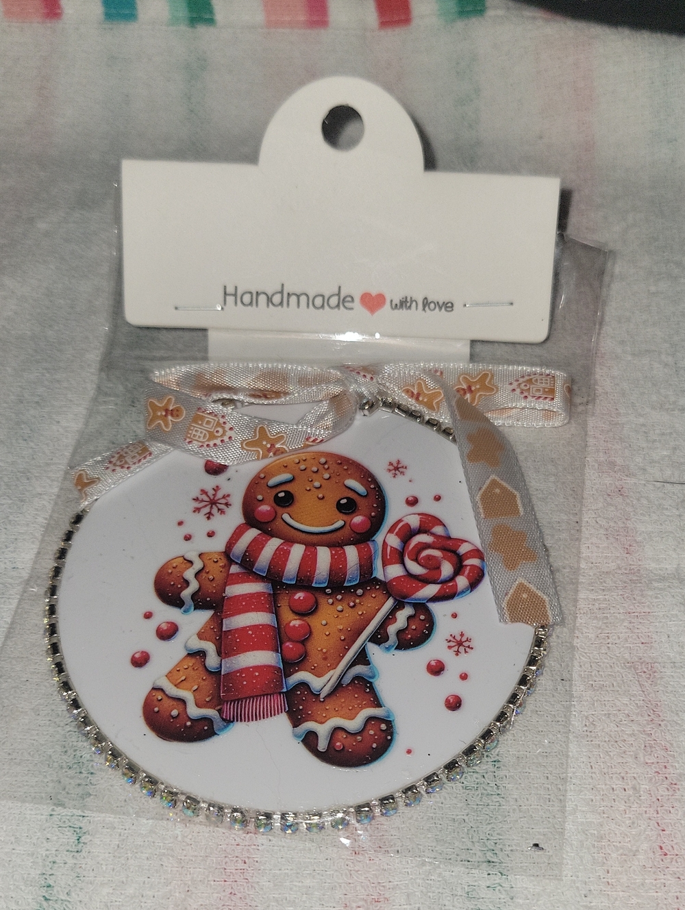 Handmade Gingerbread Ornament with Red Scarf Holiday Decoration